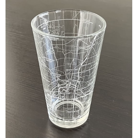 16 oz Pint Beer Glass Urban City Map Akron Ohio
