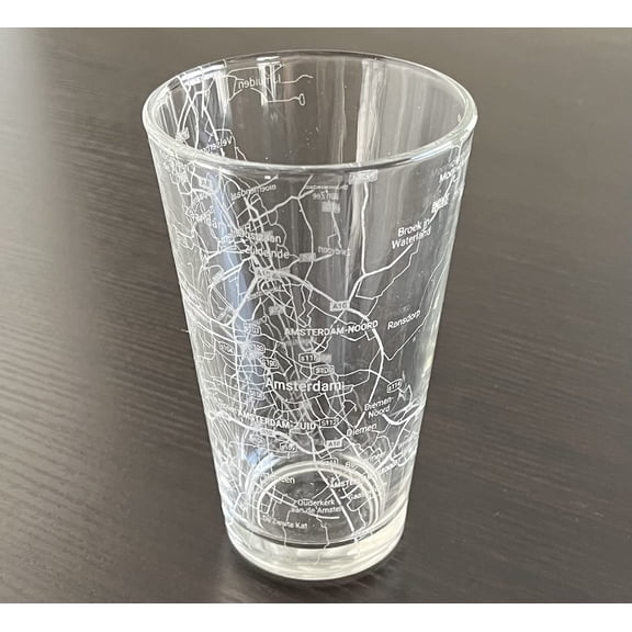 16 oz Pint Beer Glass Urban City Map Amsterdam Netherlands