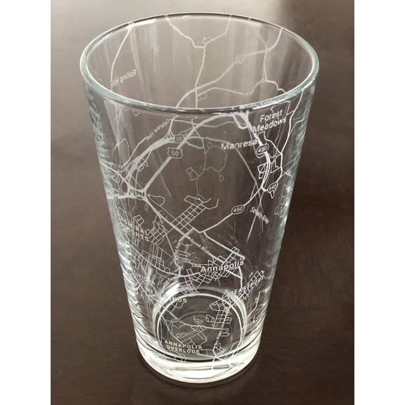 16 oz Pint Beer Glass Urban City Map Annapolis Maryland