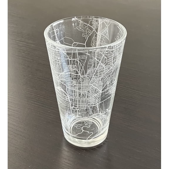16 oz Pint Beer Glass Urban City Map Bethlehem Pennsylvania