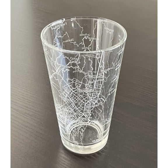 16 oz Pint Beer Glass Urban City Map Bogota Colombia