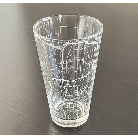 16 oz Pint Beer Glass Urban City Map Grand Rapids Michigan