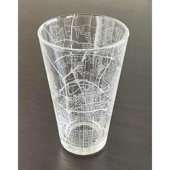 16 oz Pint Beer Glass Urban City Map Montgomery Alabama