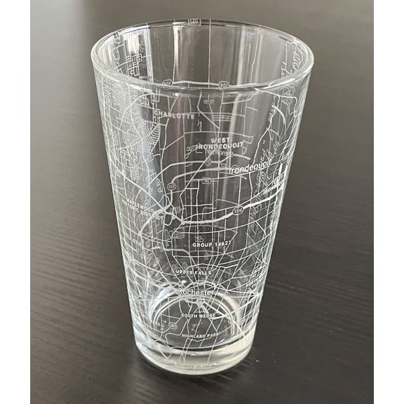 16 oz Pint Beer Glass Urban City Map Rochester New York
