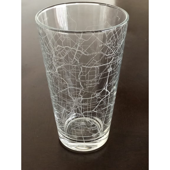 16 oz Pint Beer Glass Urban City Map San Antonio Texas