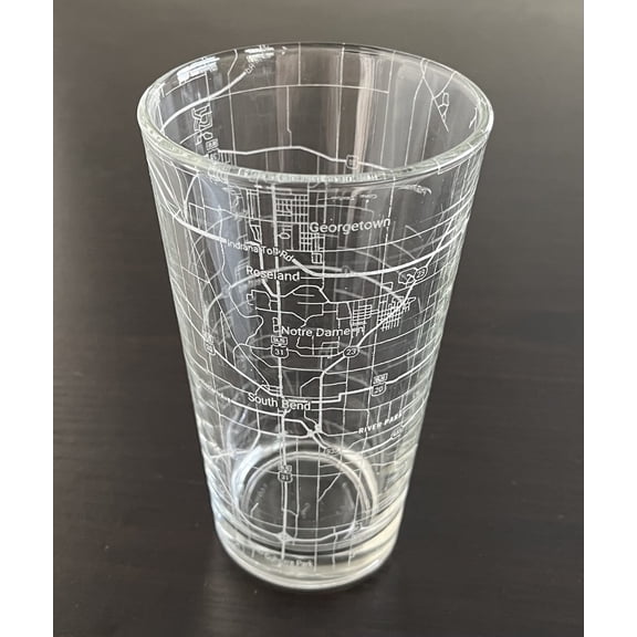 16 oz Pint Beer Glass Urban City Map South Bend Indiana