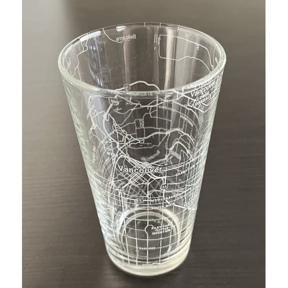 16 oz Pint Beer Glass Urban City Map Vancouver BC Canada