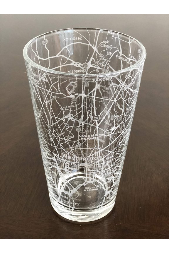 16 oz Pint Beer Glass Urban City Map Washington DC
