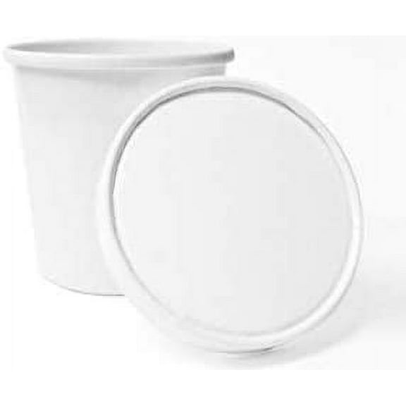 16 oz Pint Double Wall White Paper Ice Cream Containers With Matching Paper Lids (250 Container & Lid Sets)