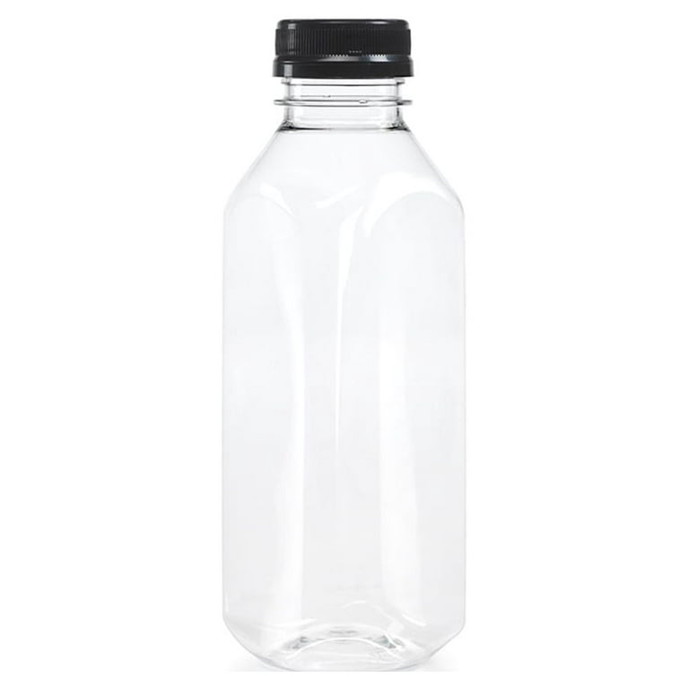 Clear Plastic Juice Bottles Bulk Pack - 16 oz, Black Cap S-21727B-BL - Uline