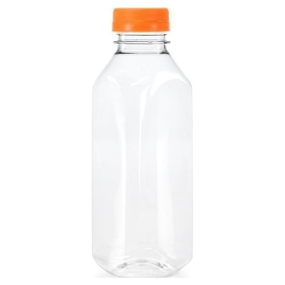 16 oz. Plastic Bottles with Orange Tamper Evident Caps, 6-pack