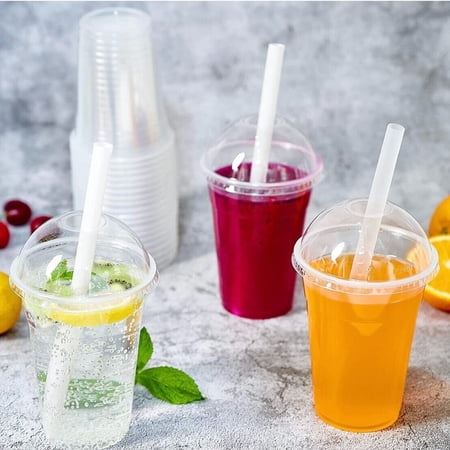 16 oz Plastic Cups With Dome Lids Disposable Ice Cold Drink Party Cup