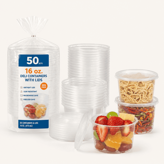 16 oz. Plastic Deli Disposable Food Storage Containers With Airtight Lids
