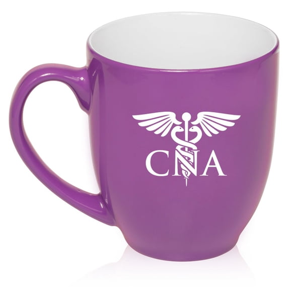 16 oz Purple Large Bistro Mug Ceramic Coffee Tea Glass Cup CNA Med Symbol Nursing Assistant