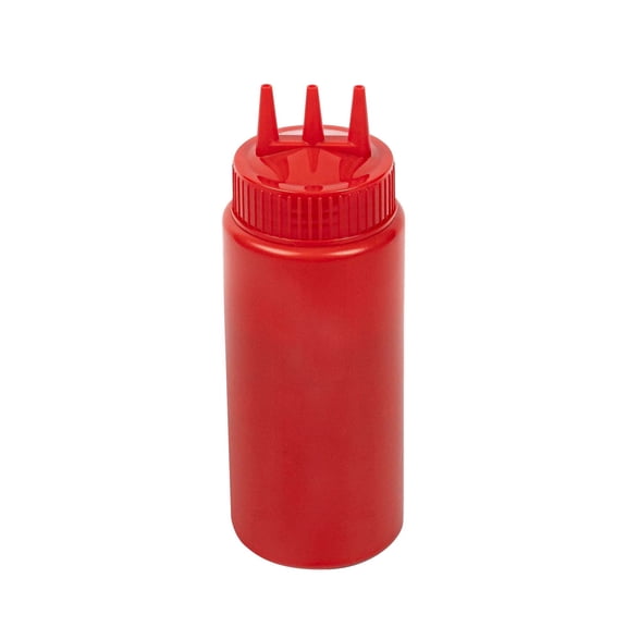 16 oz Red Plastic Ketchup Squeeze Bottle - with Triple Dispersion Tip - 2 1/2" x 2 1/2" x 7 3/4" - 6 count box