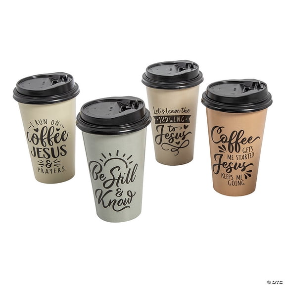 16 oz. Religious Sayings Disposable Coffee Cups with Lids - 12 Pieces