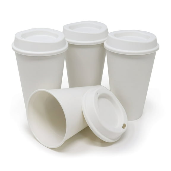 16 oz Reusable Coffee Cups with Lids 4 Pk, To Go Travel Cups, USA Made, Hot or Cold Drinks, Dishwasher and Microwave Safe, White