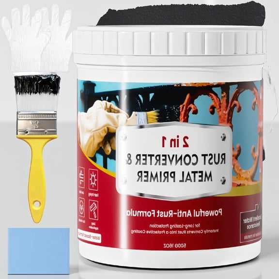16 oz Rust Converter for Metal, 2-in-1 Water-Based Metal Paint, Converts Rust to Protective Coating, No Primer Needed, Black
