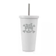 thumbnail image 1 of 16 oz Stainless Steel Double Wall Insulated Tumbler Pool Beach Cup Travel Mug With Straw Heart Skull Bow (White), 1 of 1