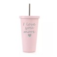 thumbnail image 1 of 16 oz Stainless Steel Double Wall Insulated Tumbler Pool Beach Cup Travel Mug With Straw I Love You More (Light Pink), 1 of 1