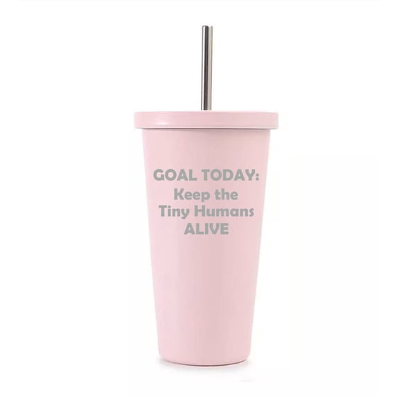 16 oz Stainless Steel Double Wall Insulated Tumbler Pool Beach Cup Travel Mug With Straw Keep The Tiny Humans Alive Funny Teacher Nurse Pediatrics Gift (Light Pink)