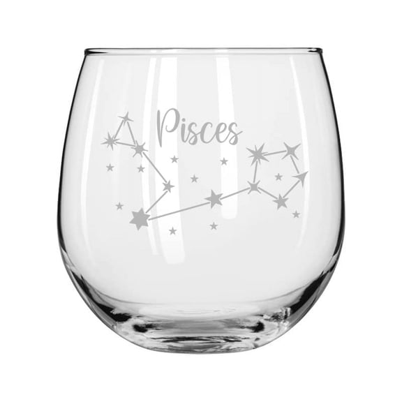 16 oz Stemless Wine Glass for Red or White Wine Star Zodiac Horoscope Constellation (Pisces)