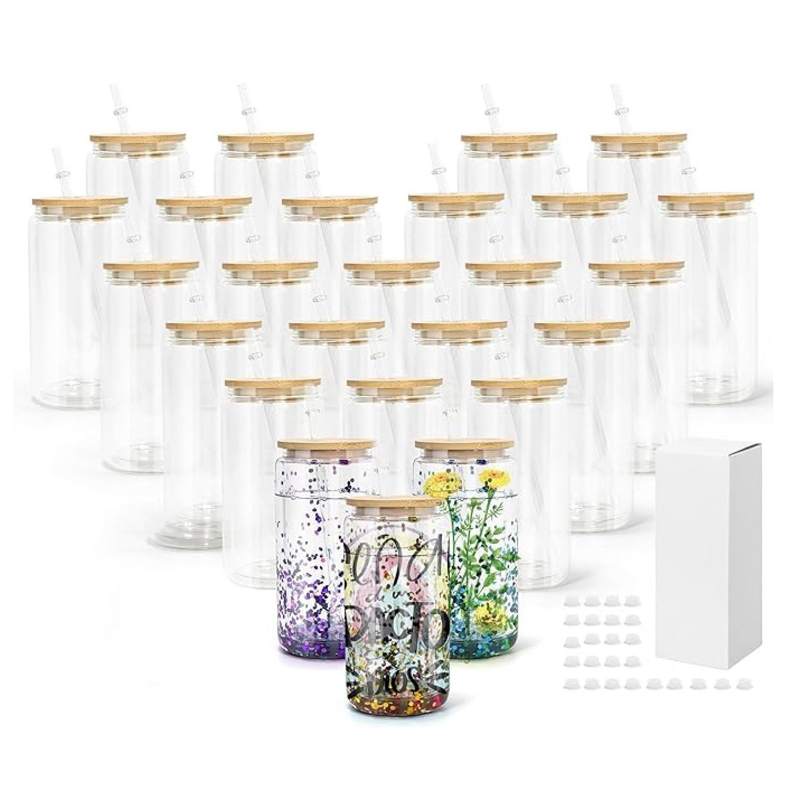 16 oz Sublimation Snow Globe Glass with Bamboo Lids and Straws, 25 Pack ...