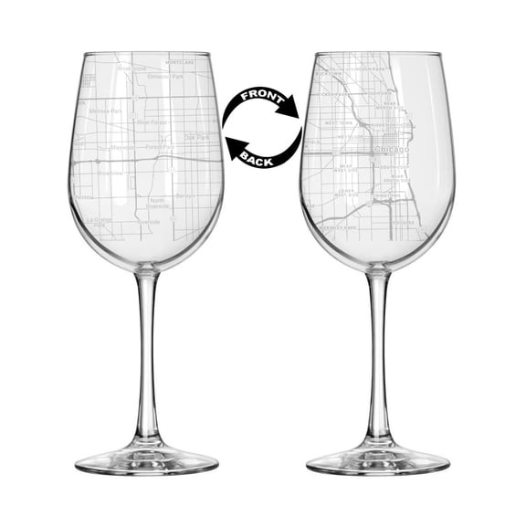 16 oz Tall Stemmed Wine Glass for Red or White Wine Wrap Around City Chicago, IL Illinois