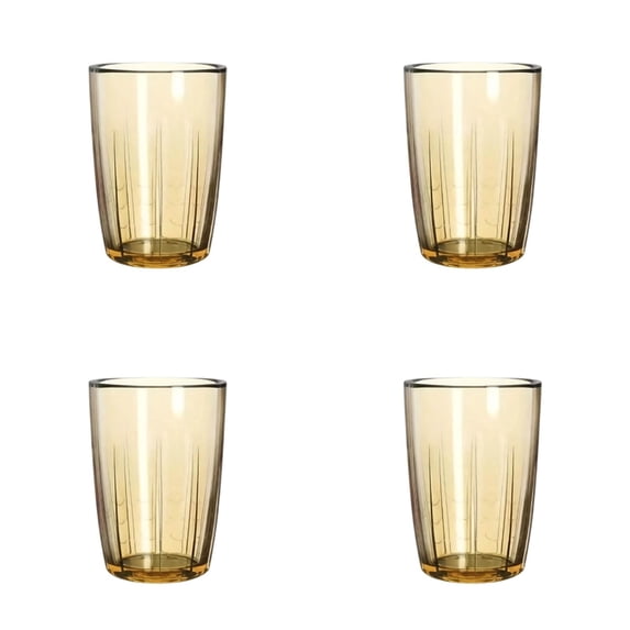16 oz Vertical Striped Acrylic Drinking Cups Set of 4, Transparent Brown Tumblers, Reusable Shatterproof Water Cup for Hot Cold Drinks, Stackable, BPA-Free, Dishwasher Safe