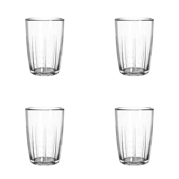 16 oz Vertical Striped Acrylic Drinking Cups Set of 4, Transparent Clear Tumblers, Reusable Shatterproof Water Cup for Hot Cold Drinks, Stackable, BPA-Free, Dishwasher Safe