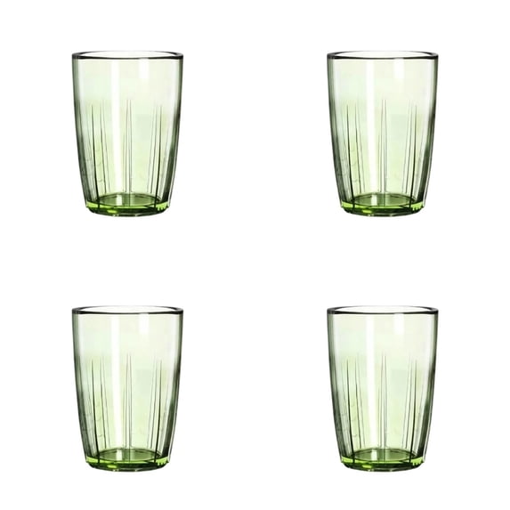 16 oz Vertical Striped Acrylic Drinking Cups Set of 4, Transparent Green Tumblers, Reusable Shatterproof Water Cup for Hot Cold Drinks, Stackable, BPA-Free, Dishwasher Safe