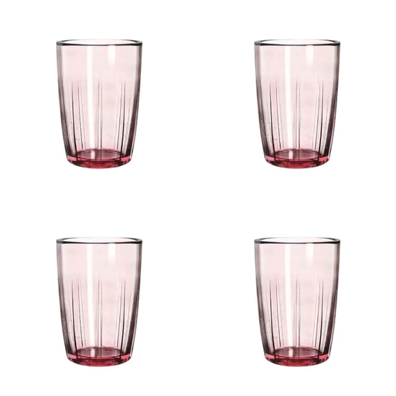 16 oz Vertical Striped Acrylic Drinking Cups Set of 4, Transparent Pink Tumblers, Reusable Shatterproof Water Cup for Hot Cold Drinks, Stackable, BPA-Free, Dishwasher Safe