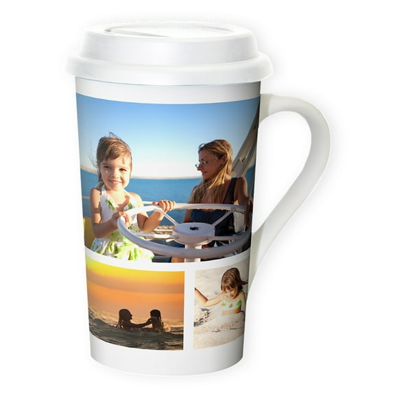 16 oz White Ceramic Grande Custom Mug with Lid