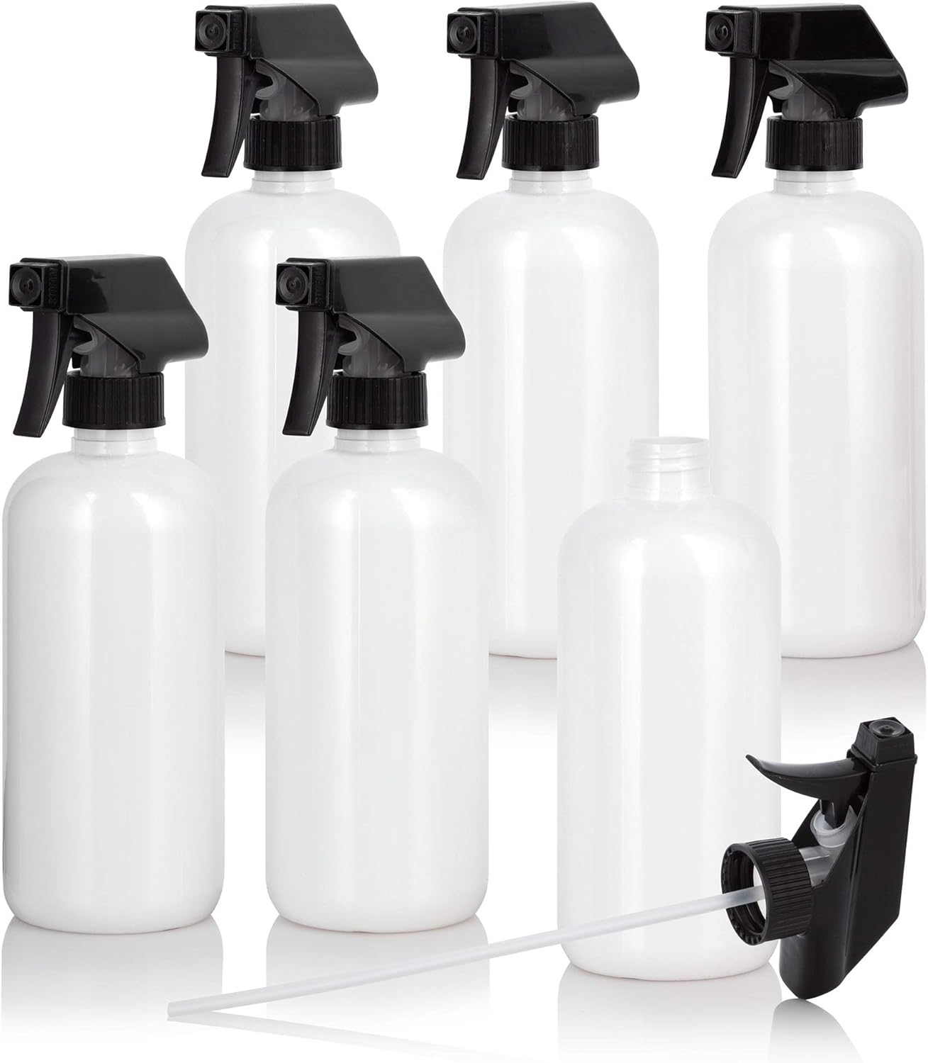 16 oz White Plastic Round Bottle Black Trigger Spray (6 pack) - Walmart.com