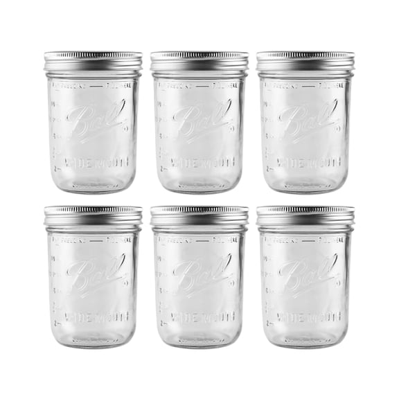 16 oz Wide Mouth Glass Mason Jars | 6 Pack Jars with Airtight Lids | Large Glass Jar for Food Storage with Lids | Ideal for Canning, Fermentation, Pickling, Kombucha Brewing