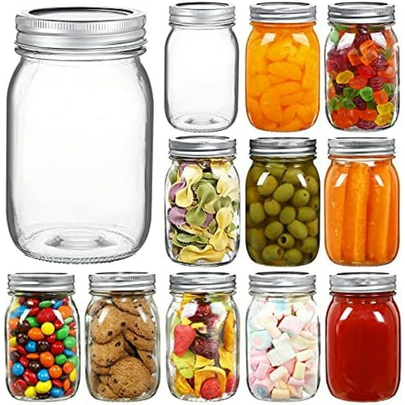 16 oz Wide Mouth Mason Jars 12 Pack Glass Canning Jars with Airtight Lids and Bands for Preserving, Jam, Honey, Jelly, Wedding Favors, Sauces, DIY Spice Jars, Salad, Yogurt