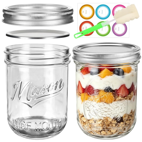 16 oz Wide Mouth Mason Jars 2-Pack with Embossing Pattern & Volume Marks