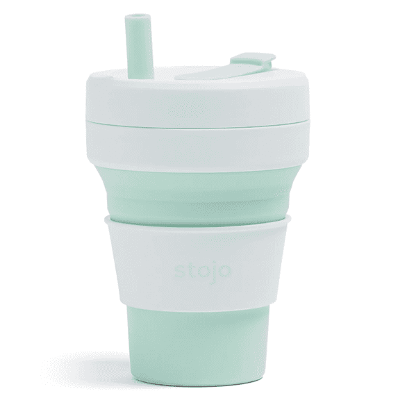 Stojo Collapsible Travel Cup With Straw 16oz - Seafoam