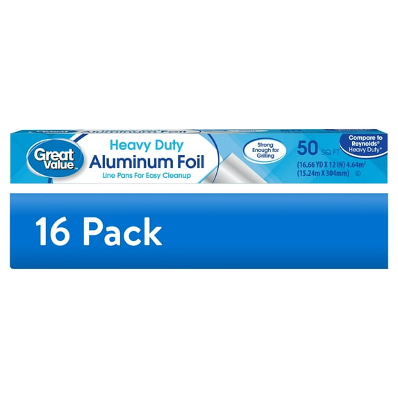 (16 pack) Great Value Heavy Duty Aluminum Foil, 50 Sq ft