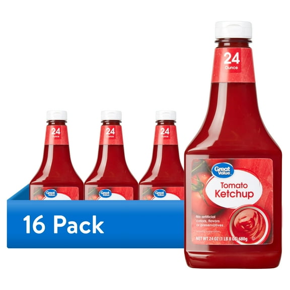 (16 pack) Great Value Tomato Ketchup, 24 oz