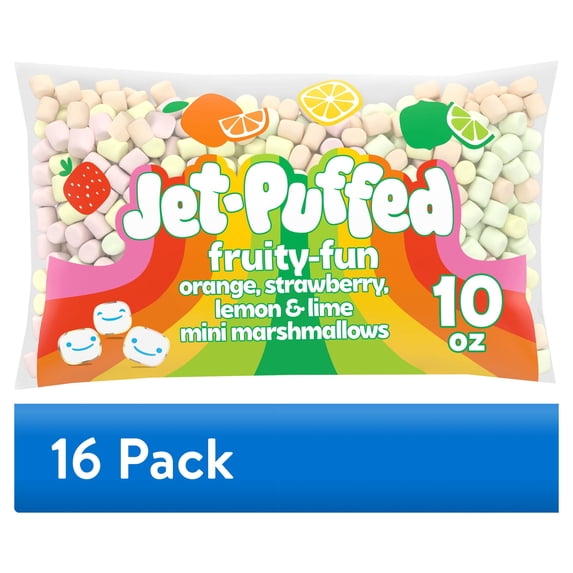 (16 pack) Jet-Puffed Fruity-Fun Orange, Strawberry, Lemon & Lime Mini Marshmallows, 10 oz Bag