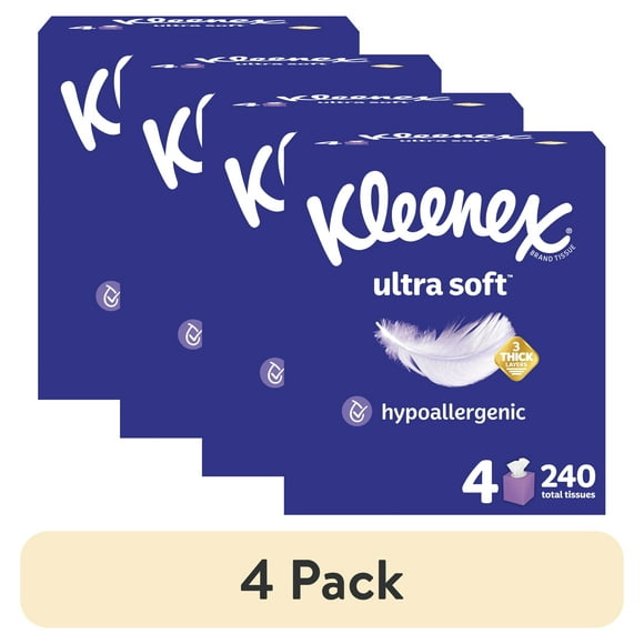 (16 pack) Kleenex Ultra Soft Facial Tissues, 4 Cube Boxes, 60 Tissues per Box, 3-Ply