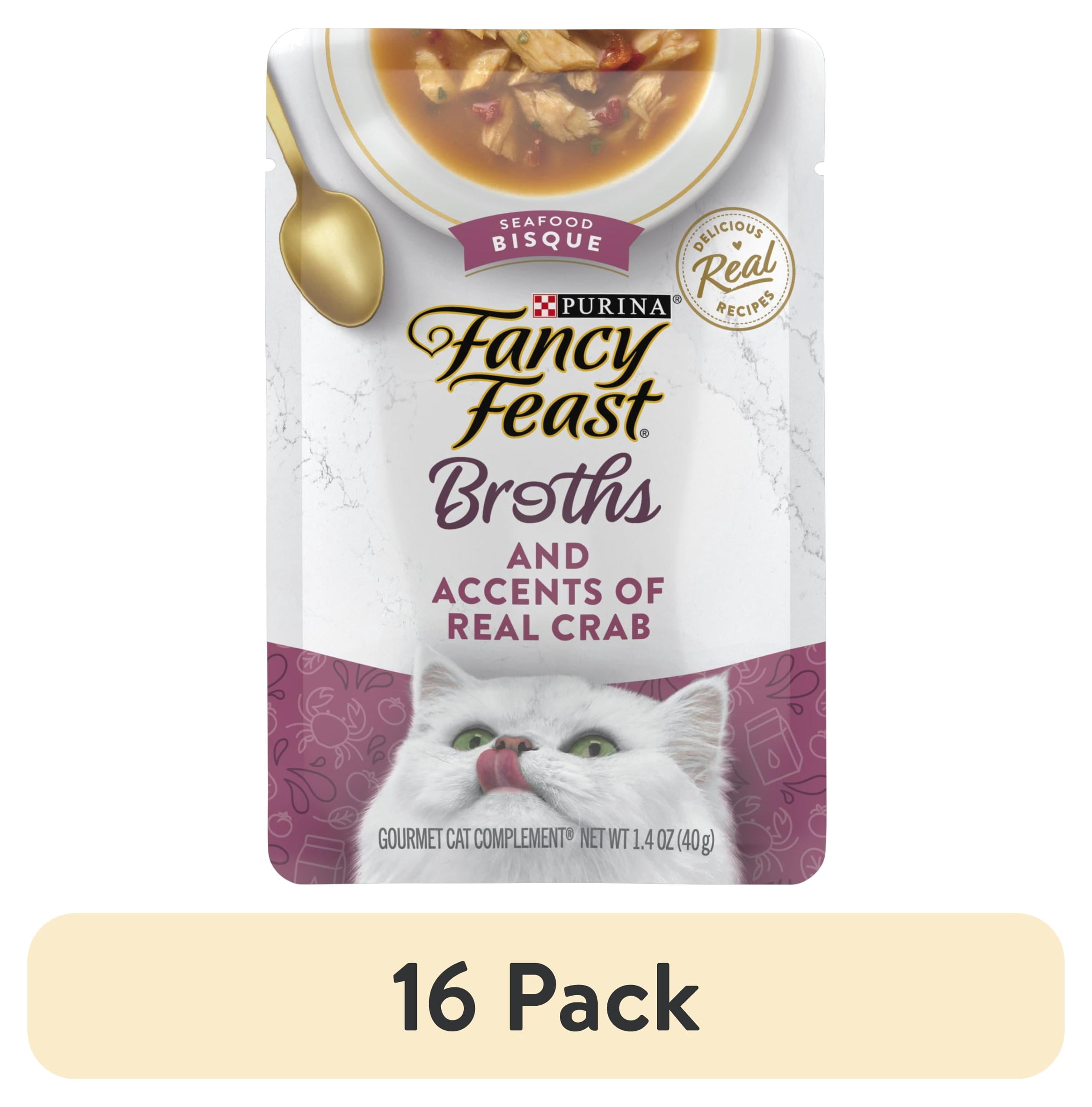 (16 pack) Purina Fancy Feast Seafood Bisque Accents of Crab Broth for Cats, 1.4 oz Pouch