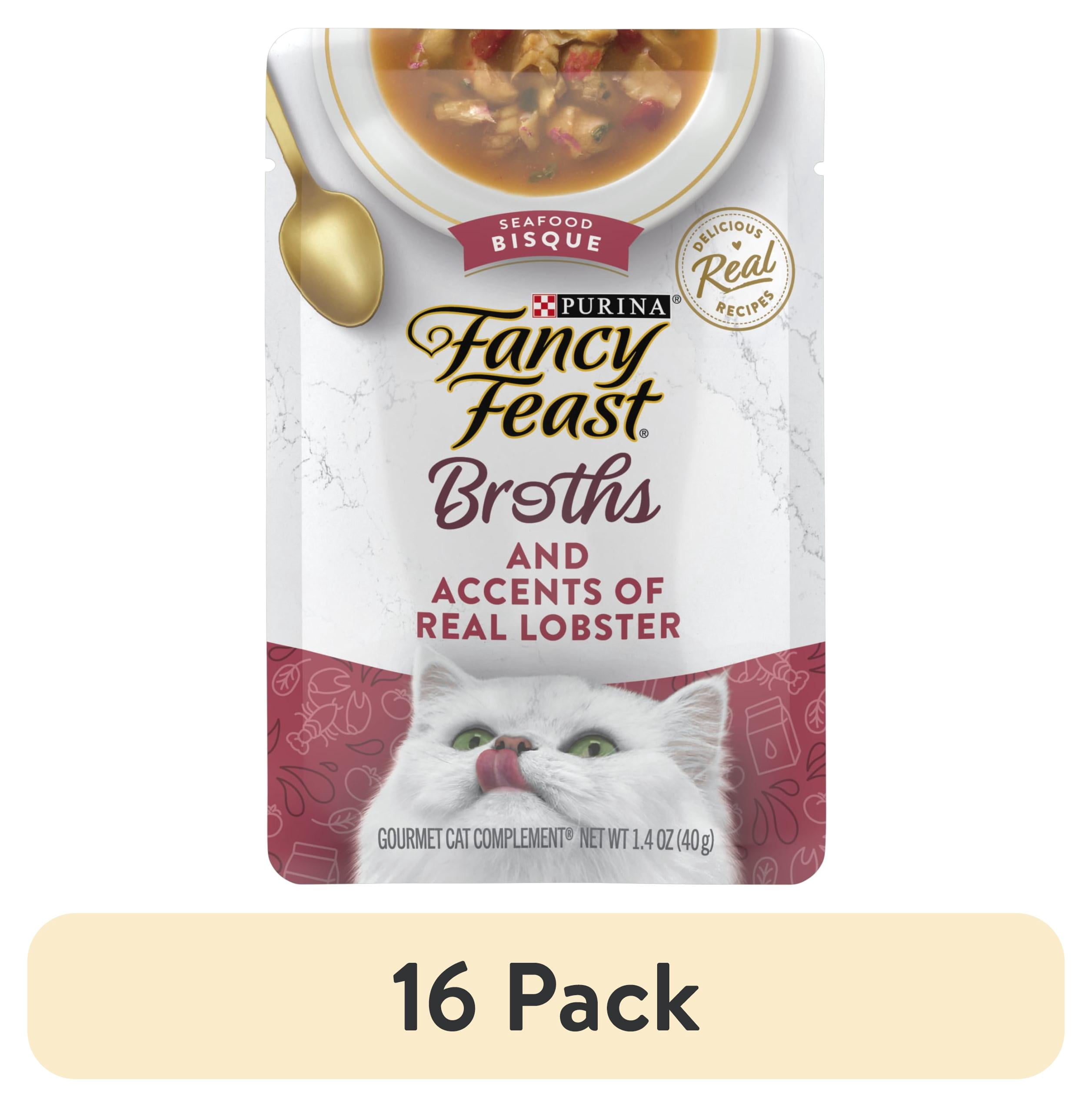 (16 pack) Purina Fancy Feast Broths, Wet Cat Food, Lobster Seafood Bisque, 1.4 oz Pouches