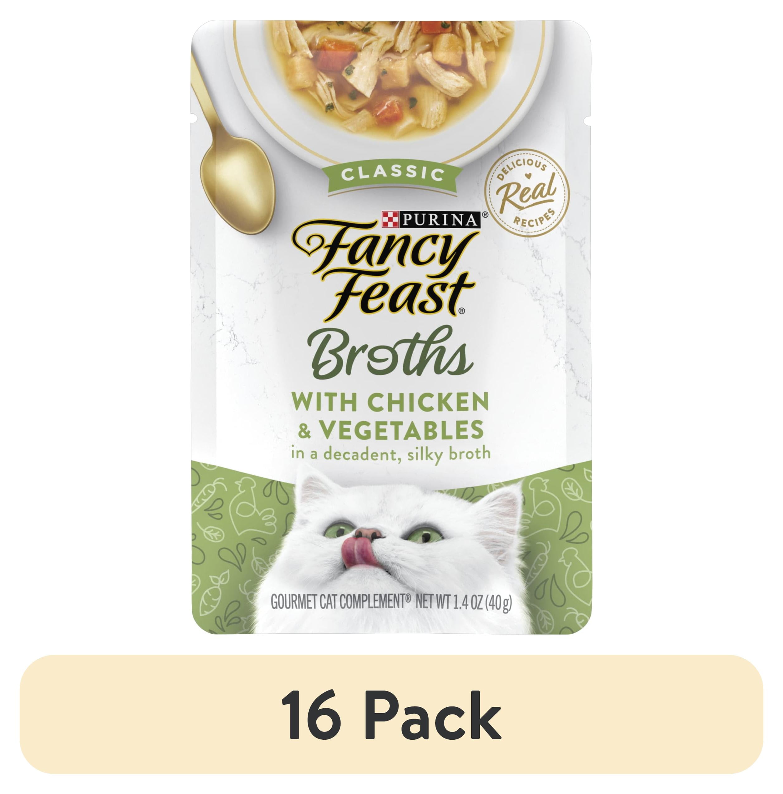 (16 pack) Purina Fancy Feast Broths, Wet Cat Food, Chicken & Veggies, 1.4 oz Pouch