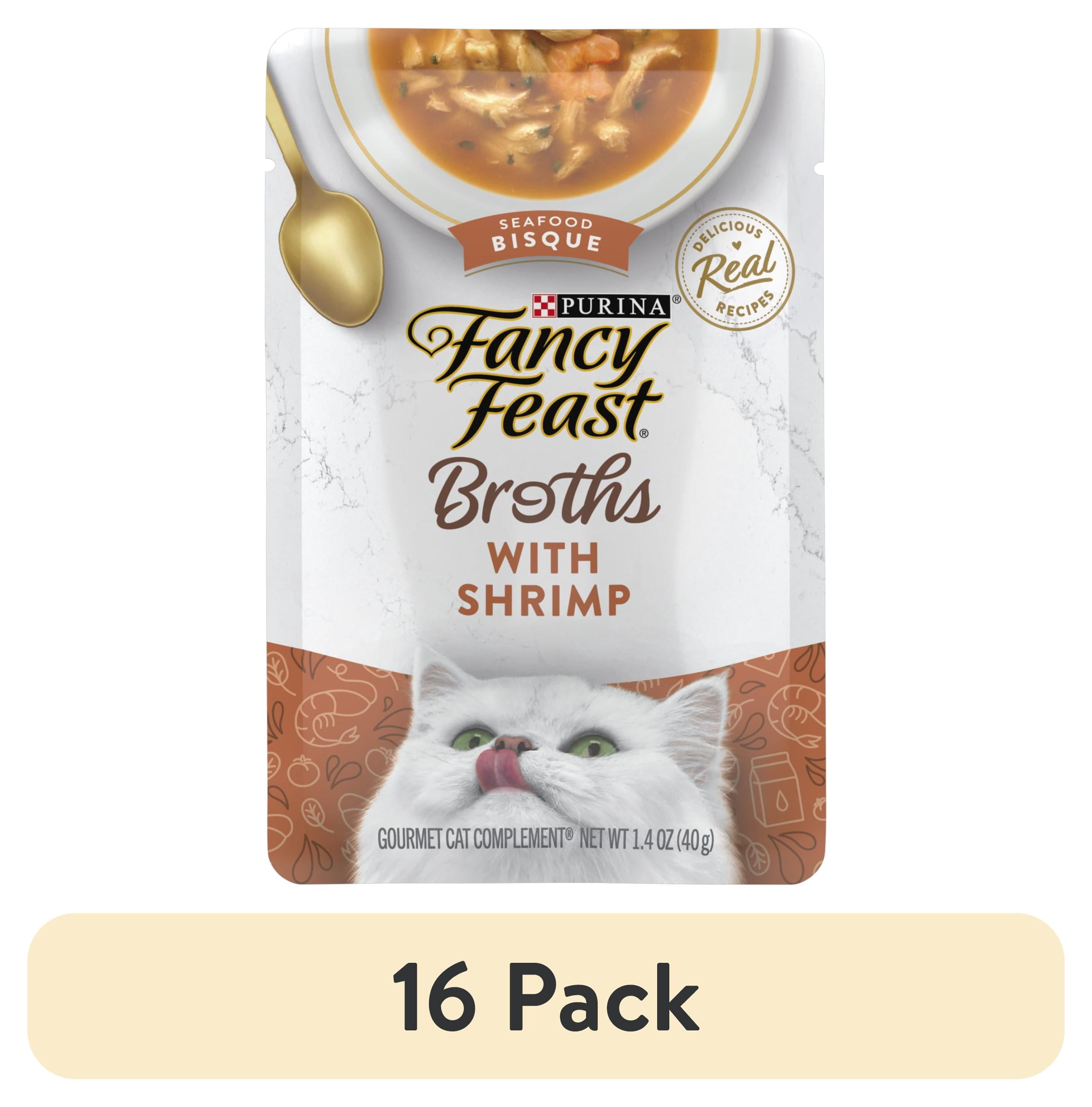 (16 pack) Purina Fancy Feast Broths Shrimp Seafood Bisque Wet Cat Food, 1.4 oz Pouch