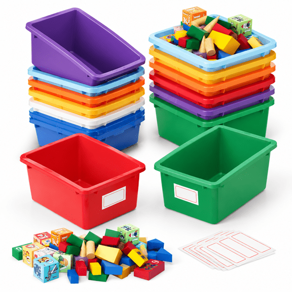16-pack Rainbow Plastic Storage Cubes For Classroom, Library And Home Organization
