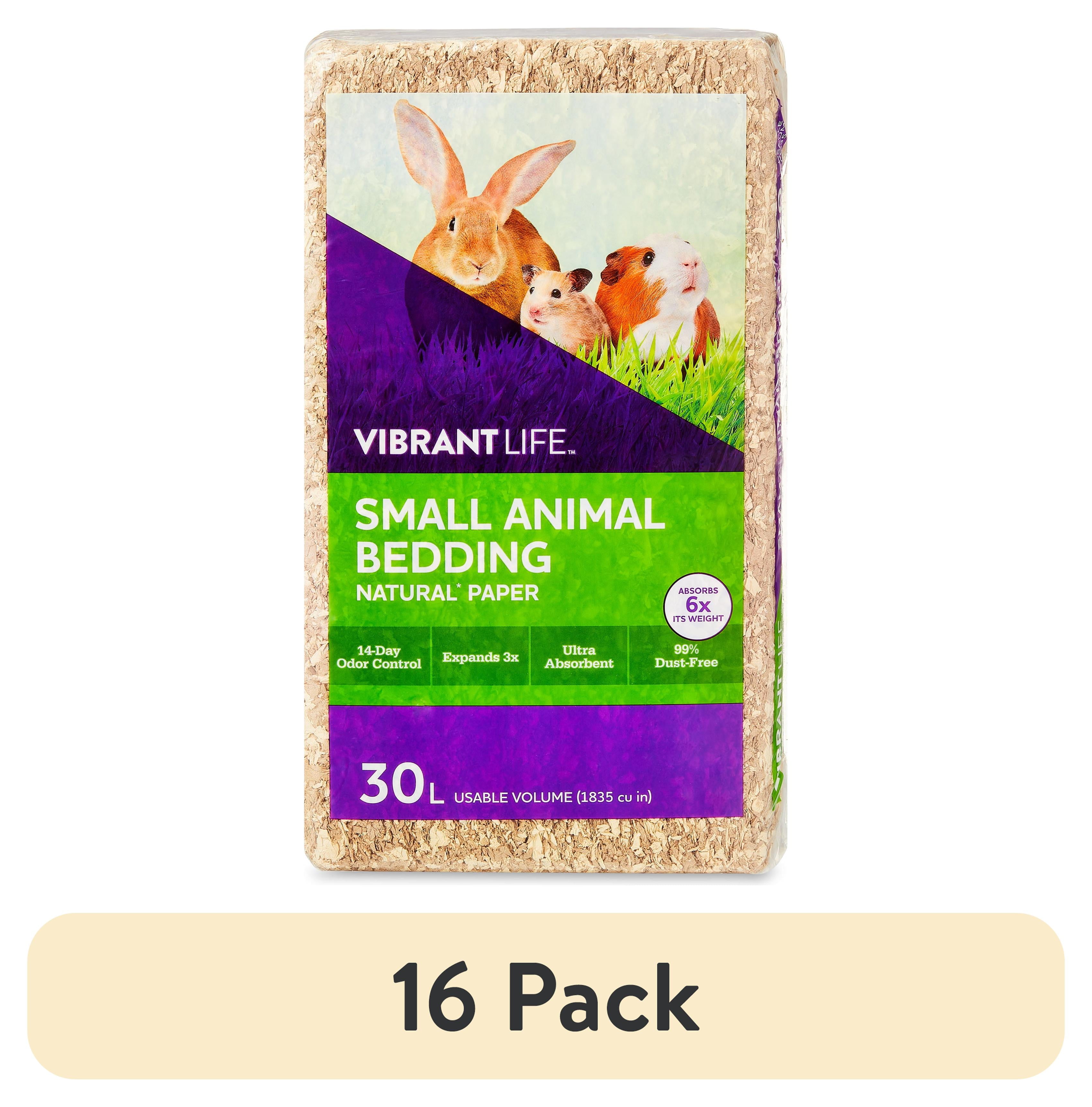 (16 pack) Vibrant Life Small Animal Bedding, Natural Paper, 30 L Bag