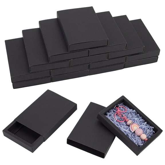 16 pc Kraft Paper Storage Gift Drawer Boxes Gift Packaging Case for Wedding Party Supplies Rectangle Black Finish Product: 14.2x10.2x2.2cm