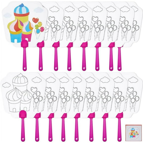 16 pc Paper Hand Held Fan Blank Painting Fans for Kids DIY Crafts Castle 260x170x3mm